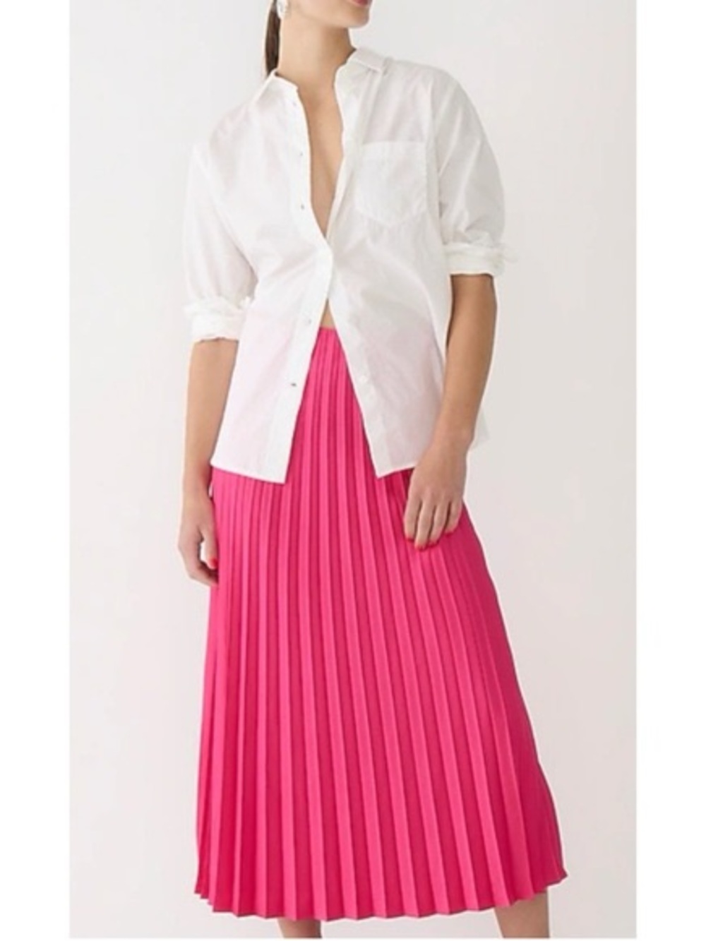 J. Crew Pleated Chiffon Midi Skirt in Bright Pink